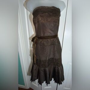 Banana Republic Brown Pleated Bottom & Lace Evening Strapless Dress Sz 4  AA19